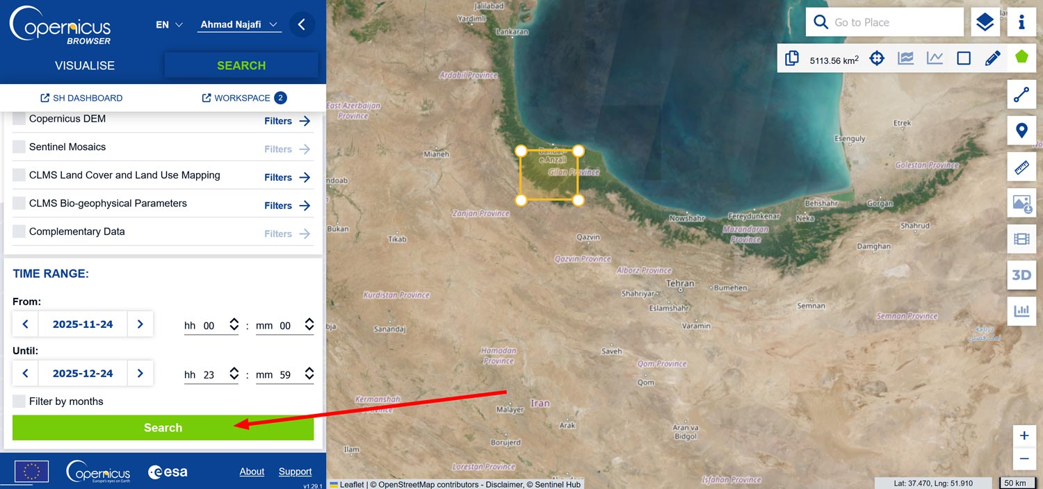 آموزش دانلود تصاویر سنتینل 2 5 sentinel2 5